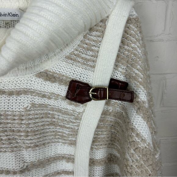 Calvin Klein Neutral Fuzzy Striped Knit Wrap Sweater Size S/M - Picture 7 of 11